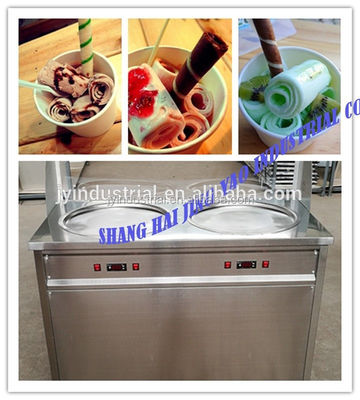 gelato argento doppia padella rotelle fritte macchina per deliziosi congelati fatti in casa